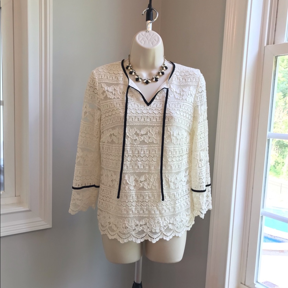 Talbots Ivory Scalloped Trim Tunic - XS WORN ONCE!